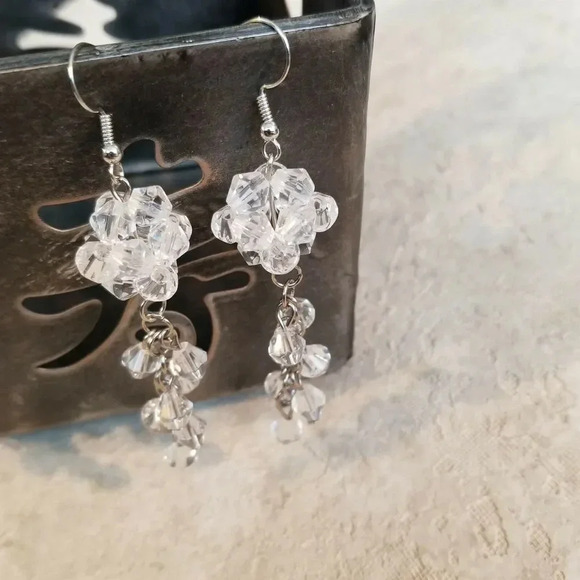 Handcrafted Swingy Diva Clear Glass Bicone Beads Baroque Dangle Earrings - Picture 4 of 4